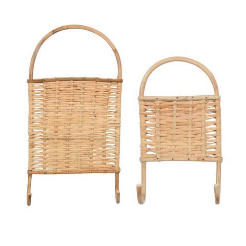 Woven Rattan Wall Hooks Set