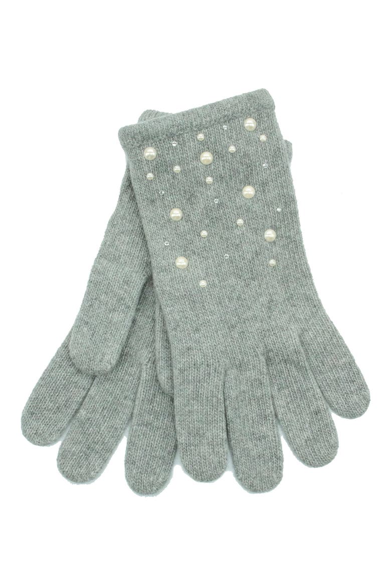 Imitation Pearl Embellished Cashmere Gloves, Main, color, LIGHT HEATHER GREY