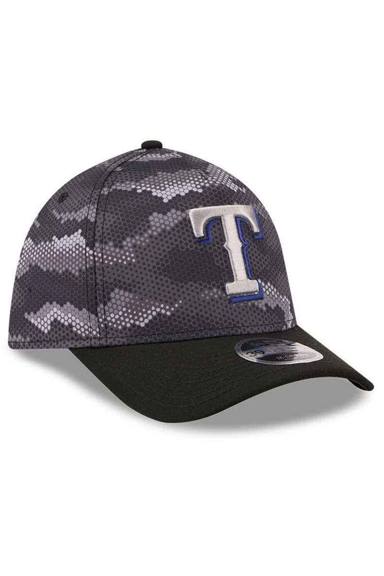 Men's New Era Black Texas Rangers Camo 39THIRTY A-Frame Flex Hat, Alternate, color, Black