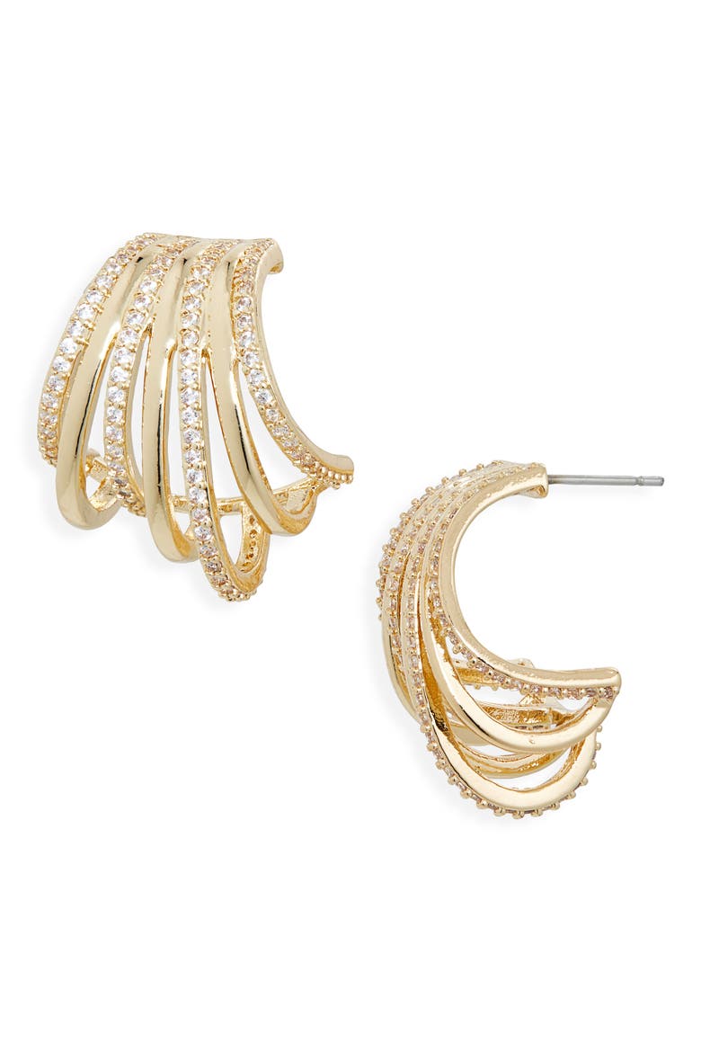 Cradle Pavé Crystal Hoop Earrings, Main, color, GOLD/ SILVER