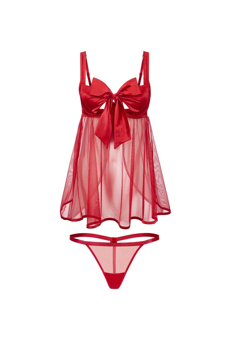 Bessima Babydoll & G-String Set Lingerie, Alternate, color, Dark red