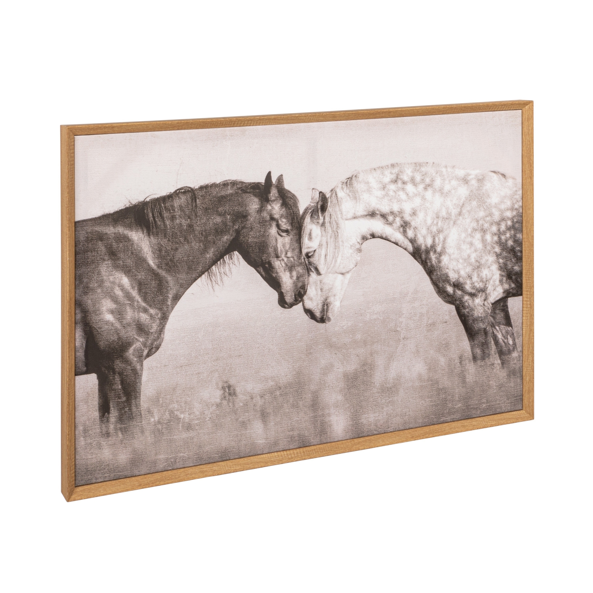 Storied Home Plastic and Wood Framed Canvas Wall Décor with Horse Photography, Multicolor - Grey