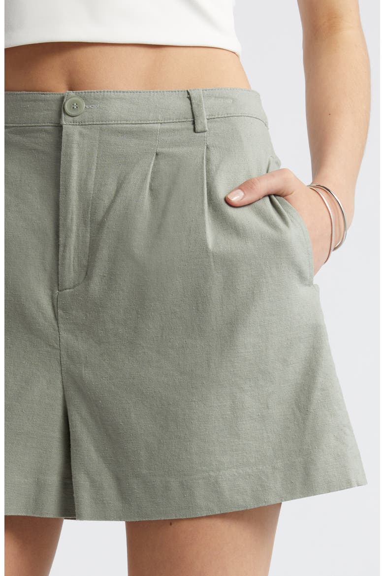 High Waist Linen Blend Shorts, Alternate, color, GREEN HALO