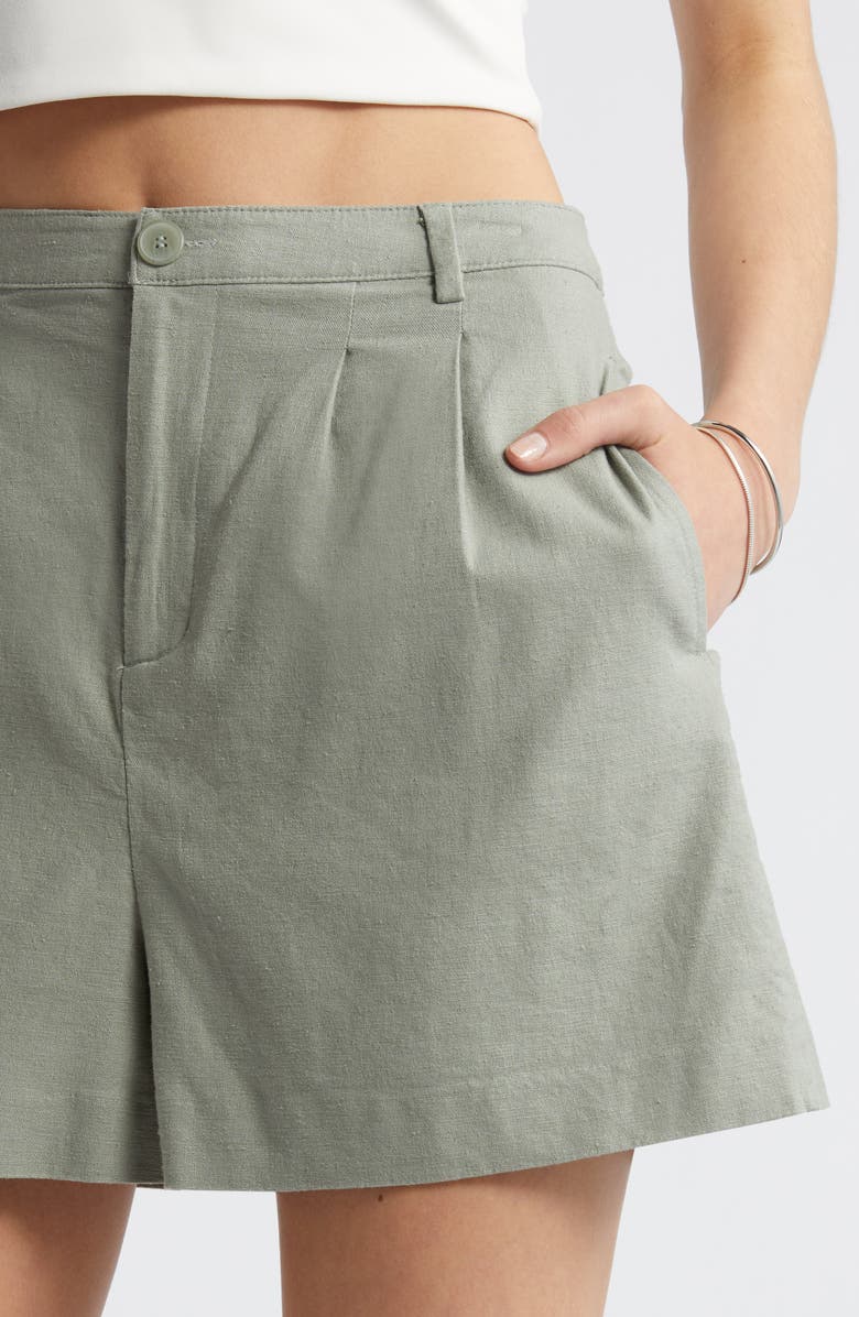 Open Edit High Waist Linen Blend Shorts, Alternate, color, Green Halo