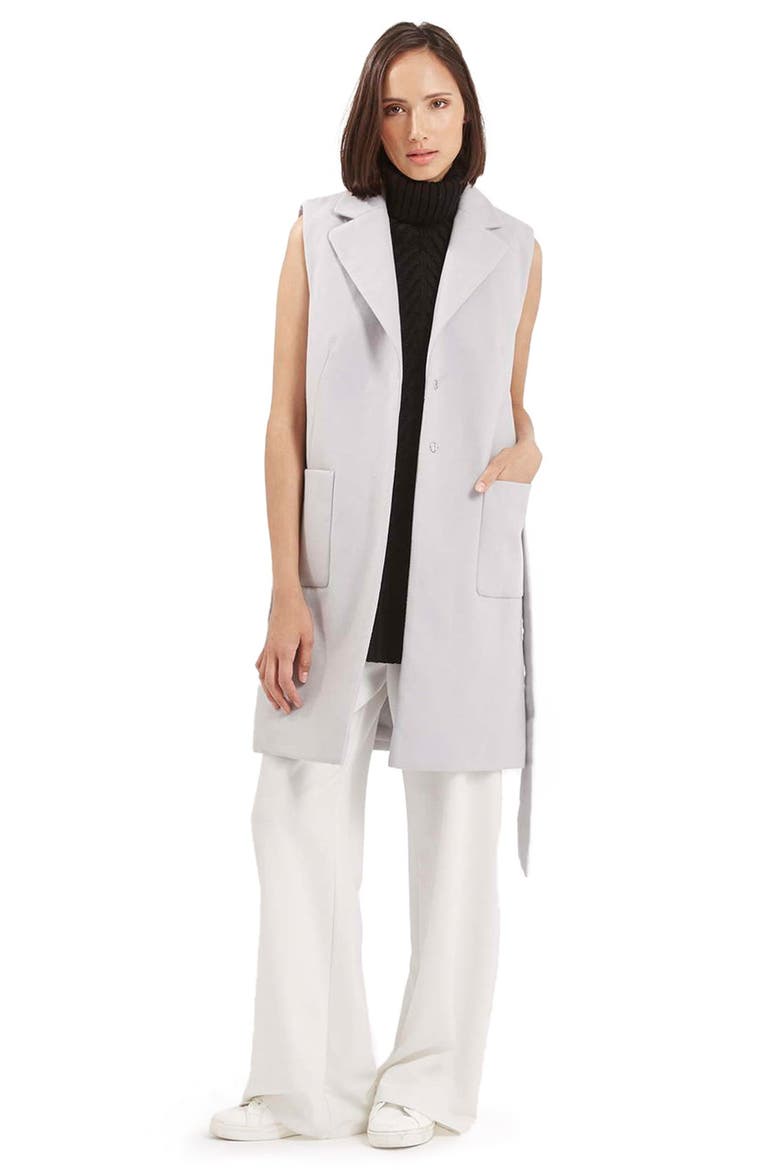 Sleeveless Belted Coat, Alternate, color, LIGHT GREY