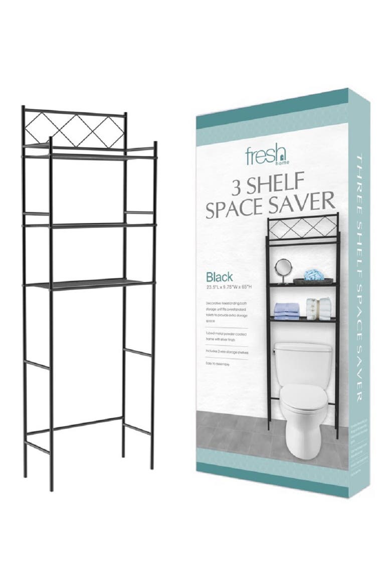 3-Shelf Metal Bathroom Organizer, Main, color, BLACK