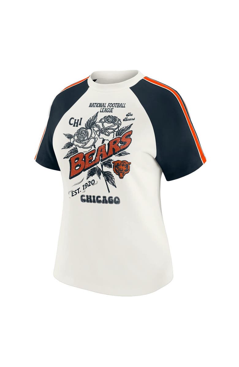 WEAR by Erin Andrews Women's WEAR by Erin Andrews White Chicago Bears Sleeve Stripe Distressed Raglan T-Shirt, Alternate, color, White