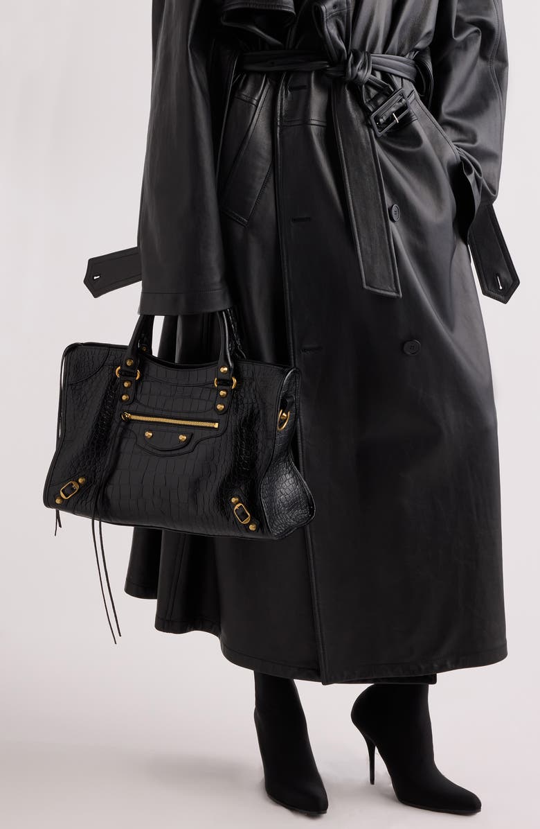 Balenciaga Le City Croc Embossed Leather Satchel, Alternate, color, 1000 Black