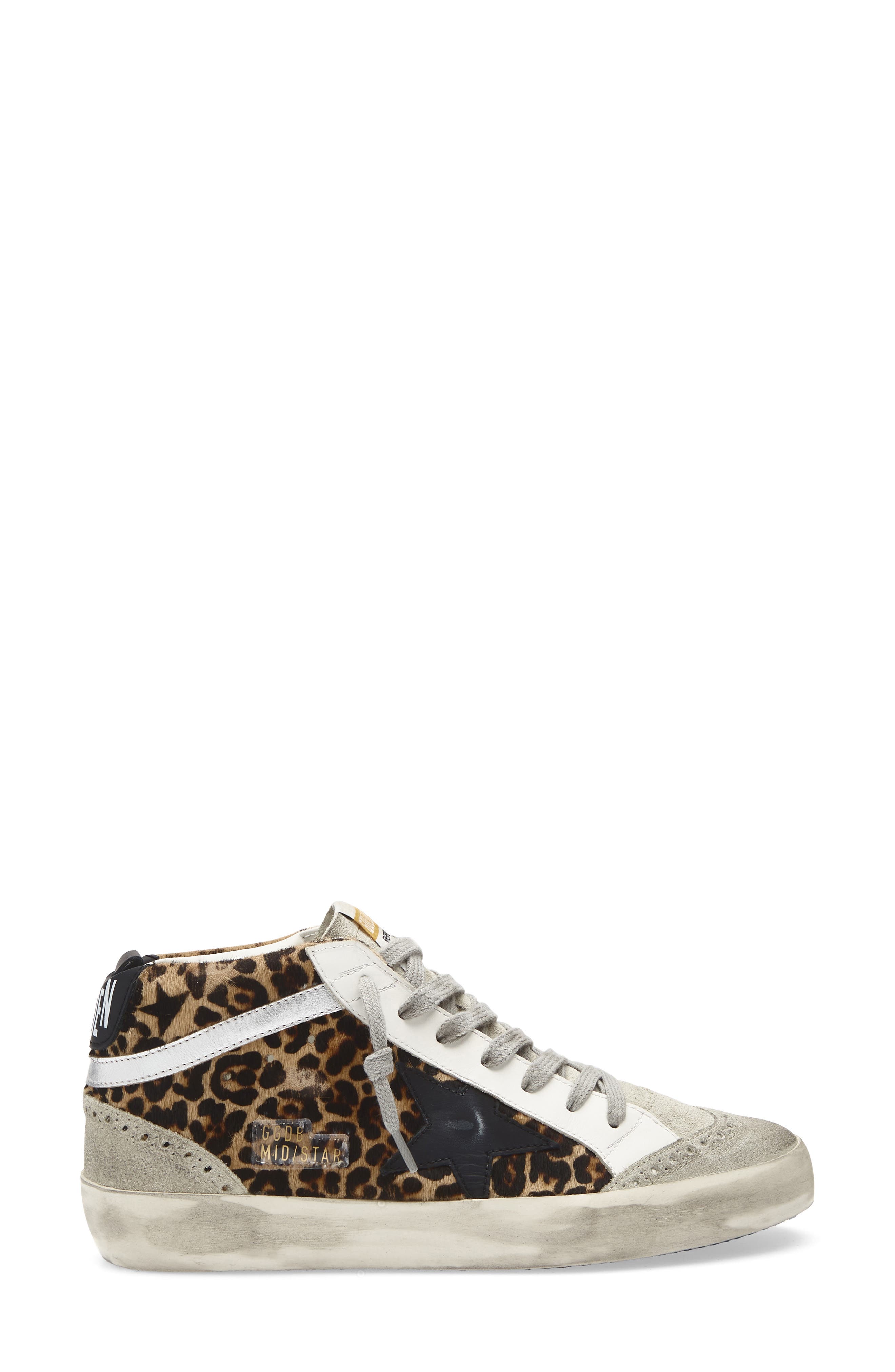 Golden Goose Mid Star Genuine Calf Hair Sneaker, Alternate, color, Leopard Print Calf Hair/Black