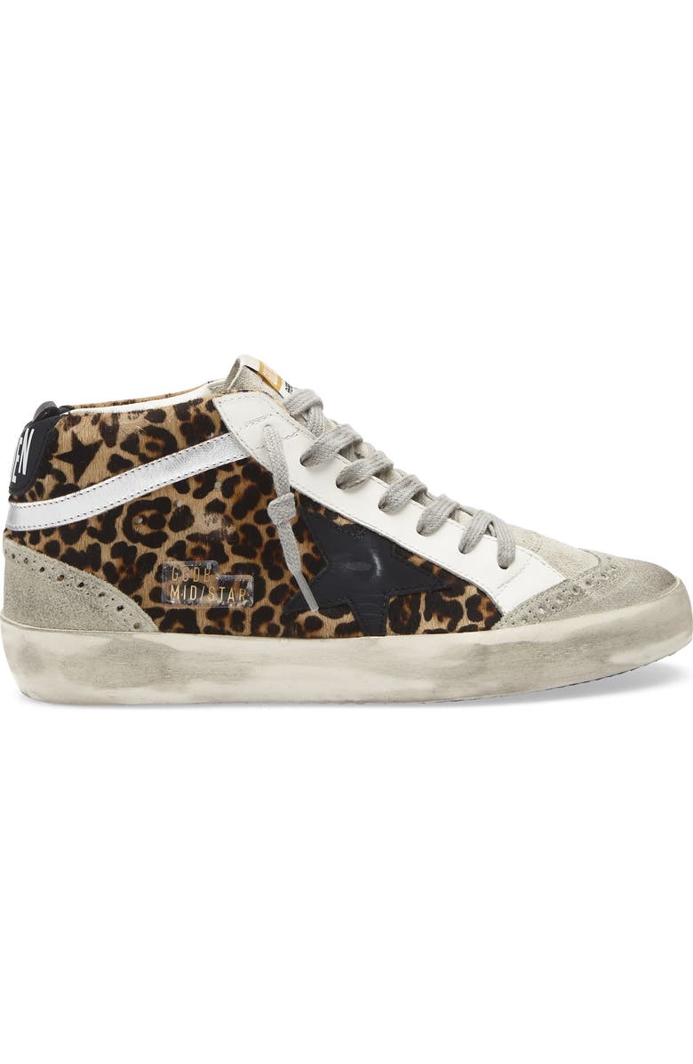 Golden Goose Mid Star Genuine Calf Hair Sneaker, Alternate, color, Leopard Print Calf Hair/Black