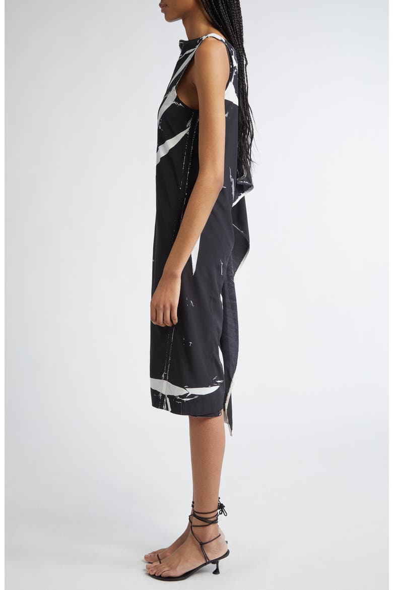 Ondine Garment Print Draped Dress, Alternate, color, BLACK