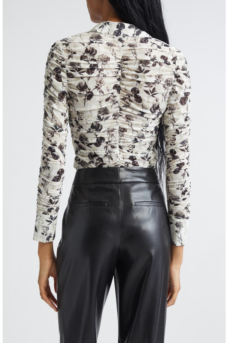 Portia Floral Center Ruched Button-Up Shirt, Alternate, color, ARDEN FOREST