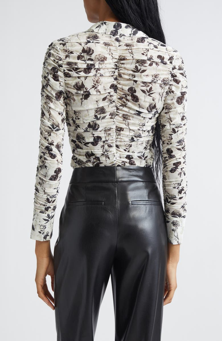 Alice + Olivia Portia Floral Center Ruched Button-Up Shirt, Alternate, color, Arden Forest