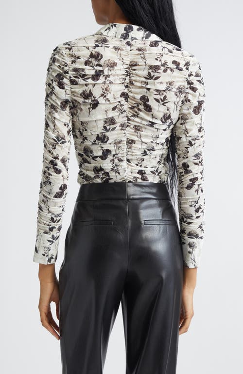Alice And Olivia Alice + Olivia Portia Floral Center Ruched Button-up Shirt In Yellow