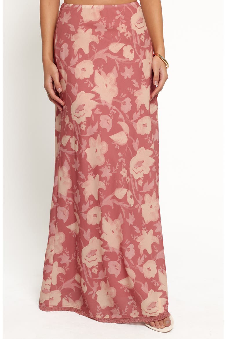 Mera Floral Lace Trim Maxi Skirt, Alternate, color, TERRACOTTA FLORAL