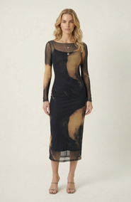 Modenaire Mesh Overlay Layered Set Midi Dress