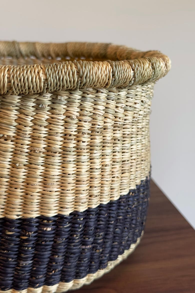 Handwoven Natural and Black Planter Basket, Alternate, color, Natural