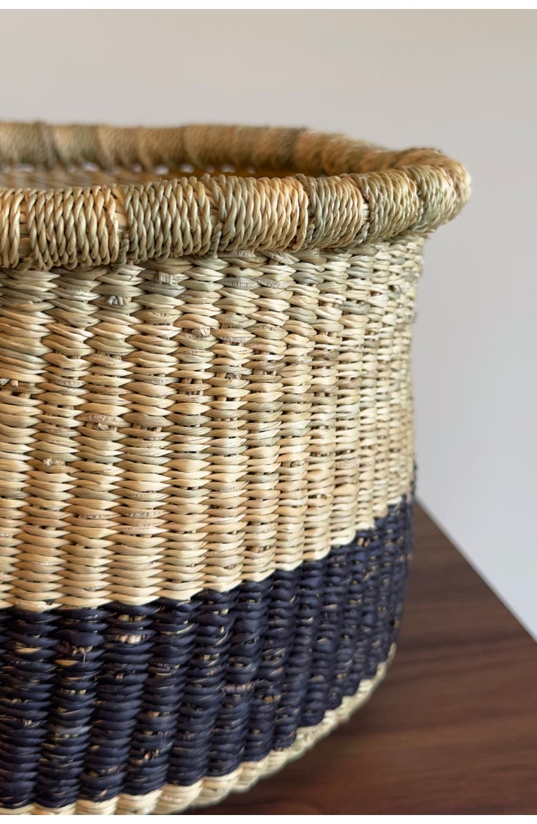 Mbare Handwoven Natural and Black Planter Basket, Alternate, color, Natural