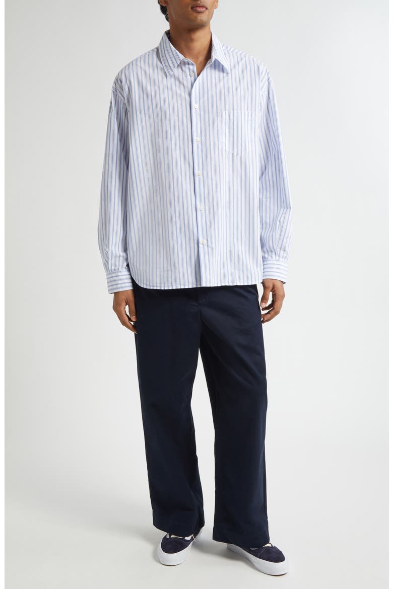 Oversize Cotton Poplin Button-Up Shirt, Alternate, color, WHITE/ BLUE