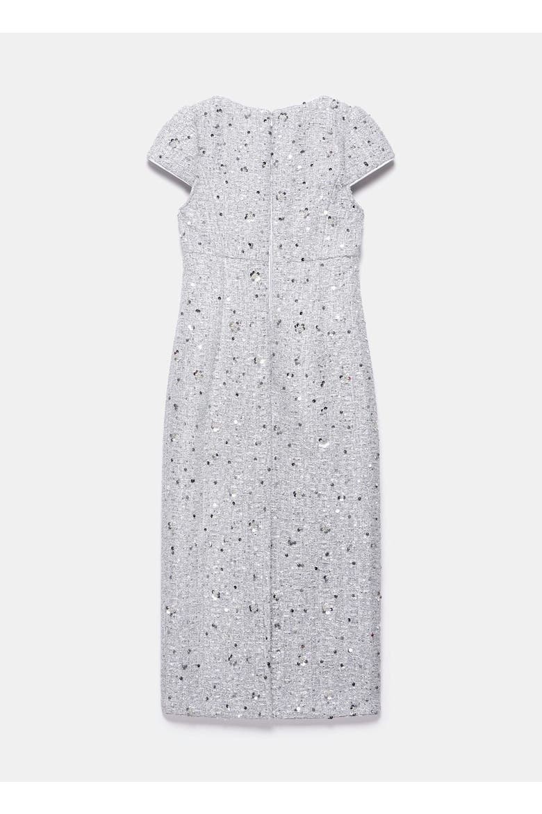 Boucle Sequin Midi Dress, Alternate, color, Silver