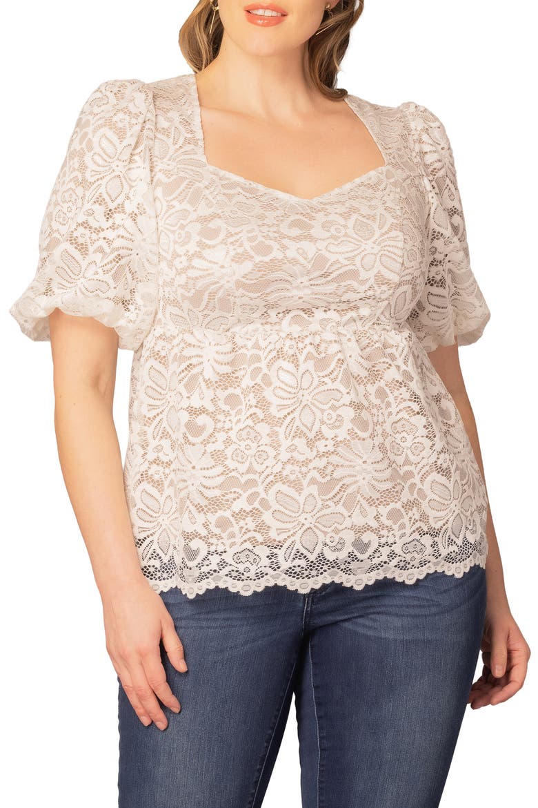 Winsome Puff Sleeve Lace Top, Main, color, IVORY/ NUDE