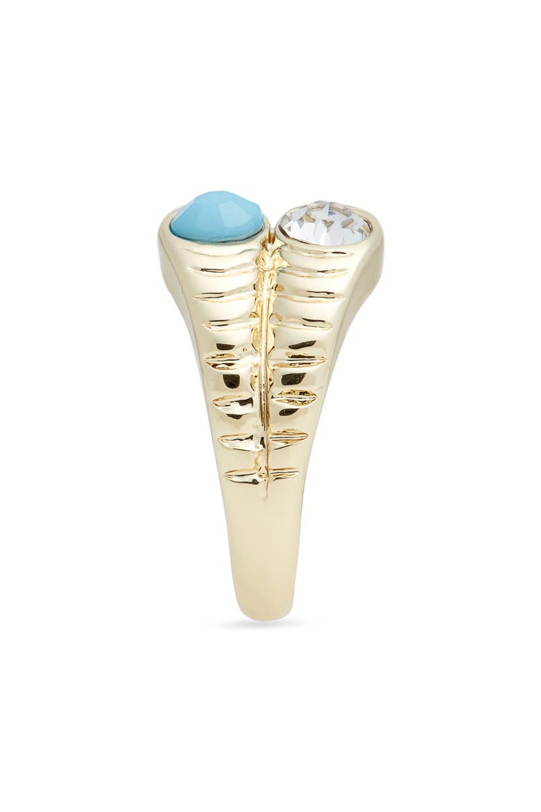 Faux Turquoise & Crystal Ridged Ring, Alternate, color, CLEAR- TURQUOISE- GOLD