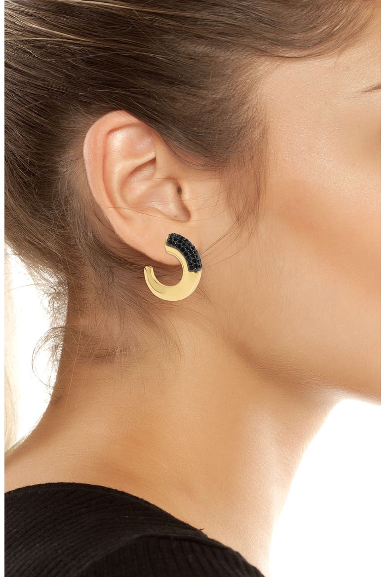Pavé Crystal Chunky Hoop Earrings, Alternate, color, BLACK