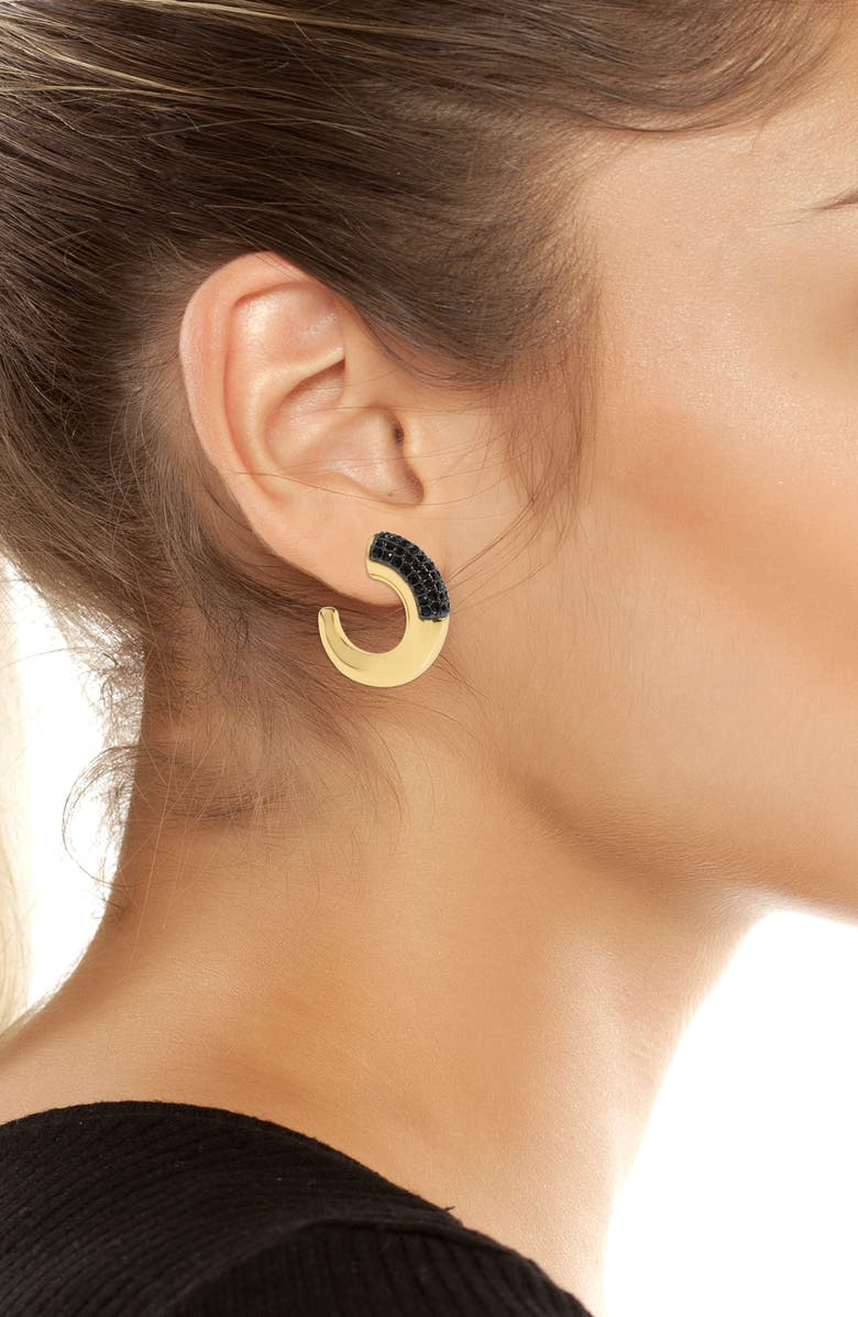 Kurt Geiger London Pavé Crystal Chunky Hoop Earrings, Alternate, color, Black