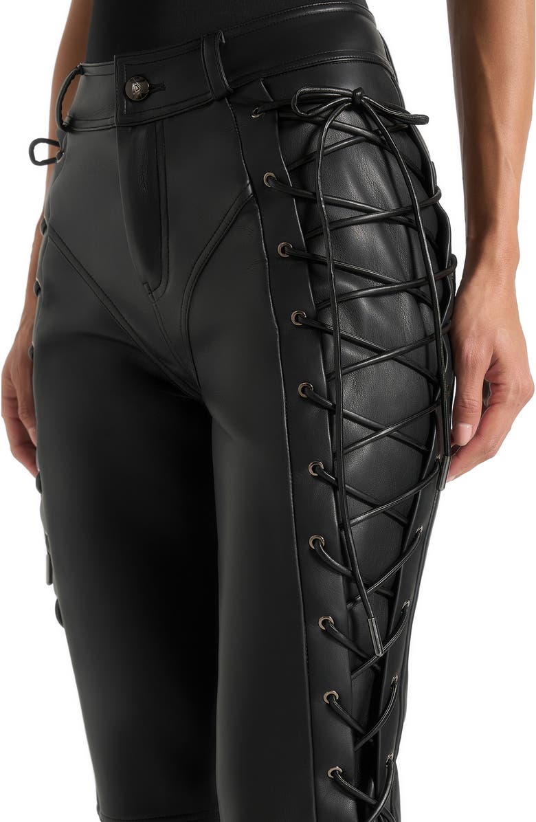 Manière De Voir Ambre Leather Lace Up Flared Trousers, Alternate, color, Black