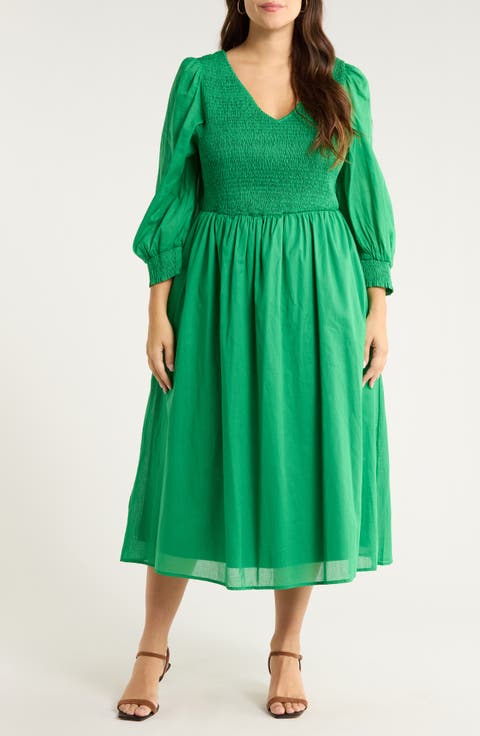 Zelda Smocked Long Sleeve Maxi Dress (Plus)