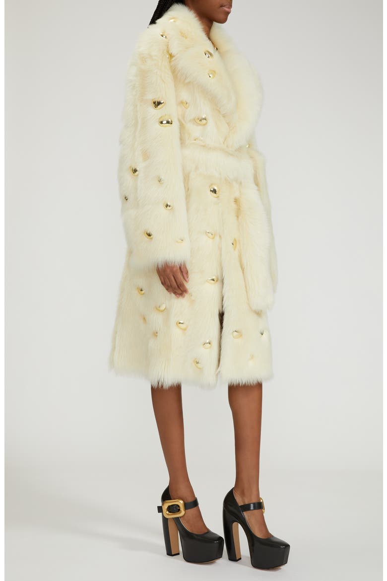 Studded Genuine Shearling Wrap Coat, Alternate, color, CAMOMILE