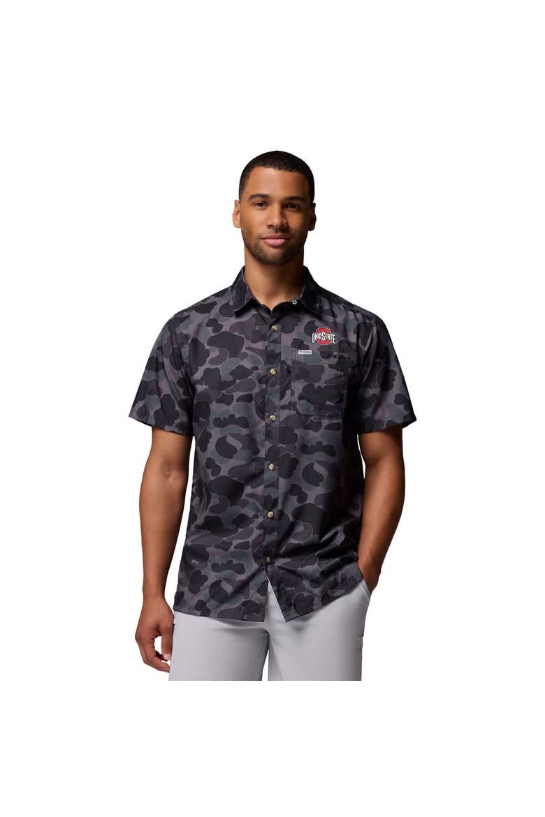 Men's Columbia Black Ohio State Buckeyes Super Slack Tide Omni-Wick Button-Up Shirt, Main, color, Black