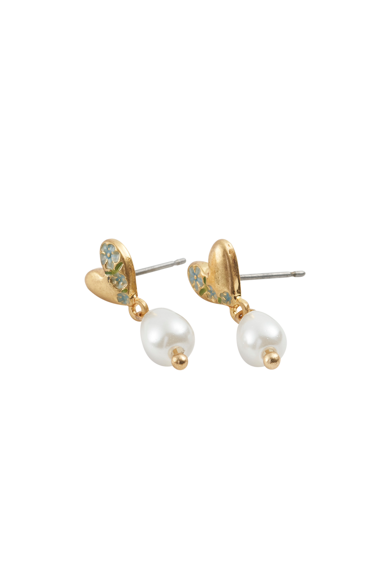 Forget-Me-Not Heart & Pearl Earrings, Alternate, color, Blue & Gold