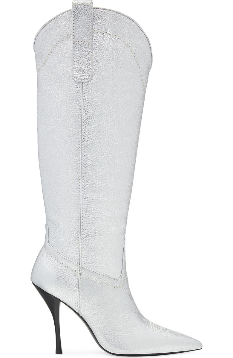 Stuart Weitzman Outwest Knee High Pointed Toe Boot, Alternate, color, Silver