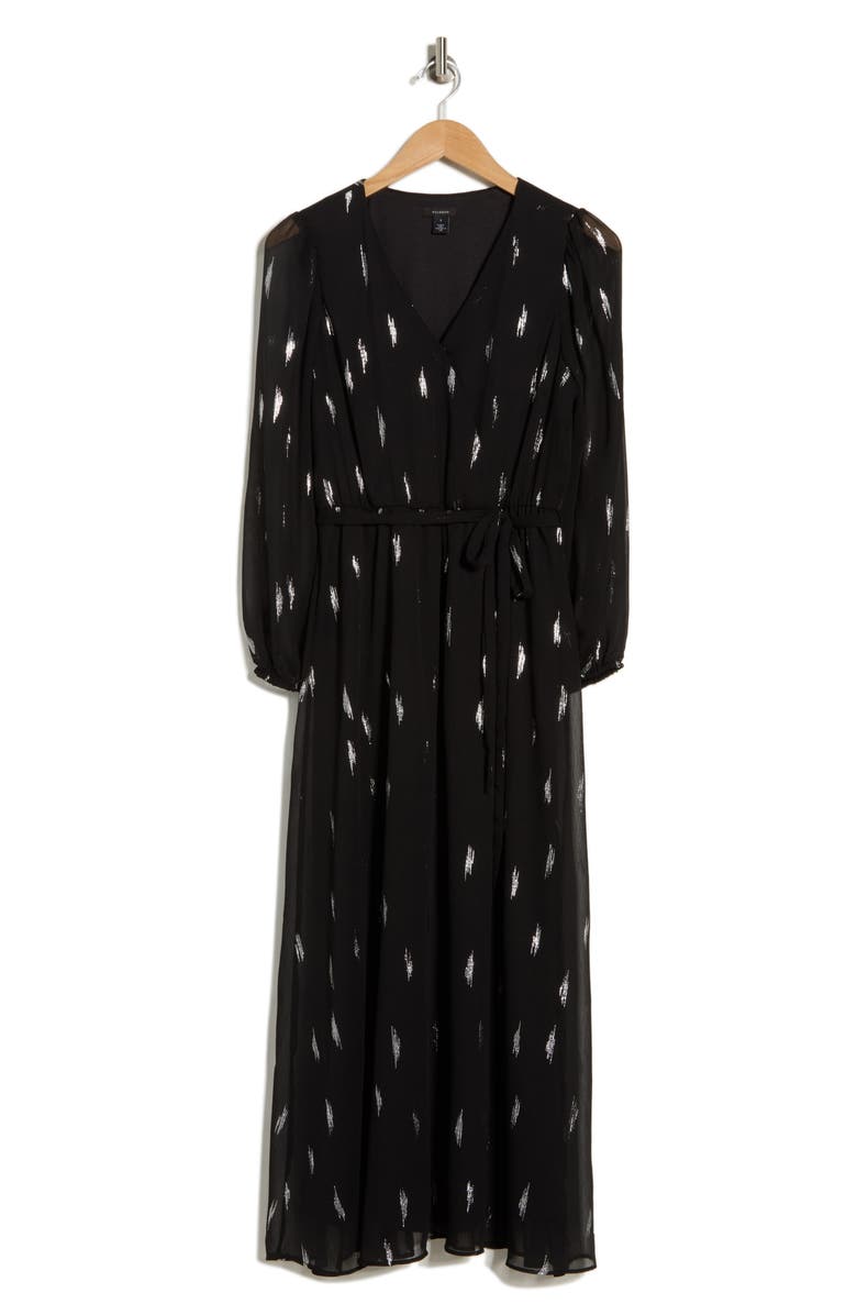 Halogen<sup>®</sup> Dot Long Sleeve Faux Wrap Maxi Dress, Alternate, color, Rich Black