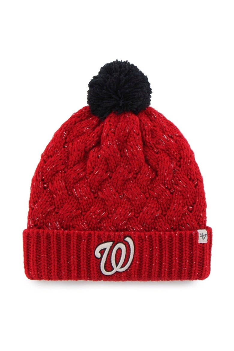 Women's '47 Red Washington Nationals Knit Cuffed Hat with Pom, Main, color, Red