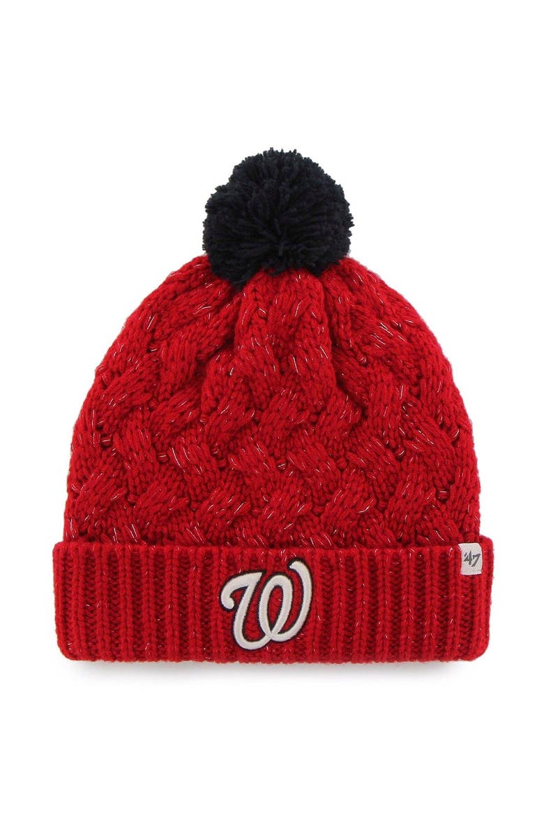 '47 Women's '47 Red Washington Nationals Knit Cuffed Hat with Pom, Main, color, Red