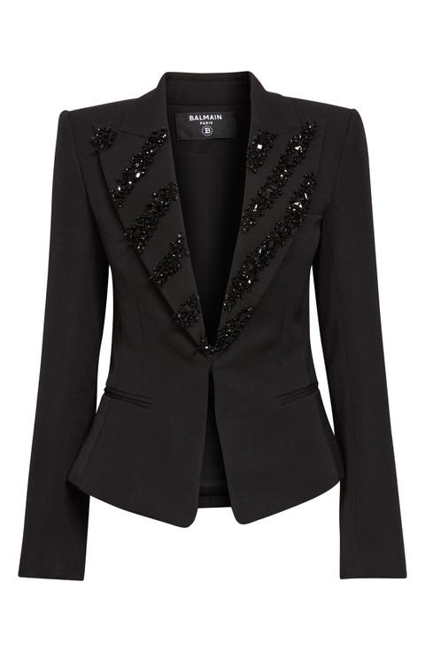 Crystal Zebra Stripe Wool Grain de Poudre Jacket