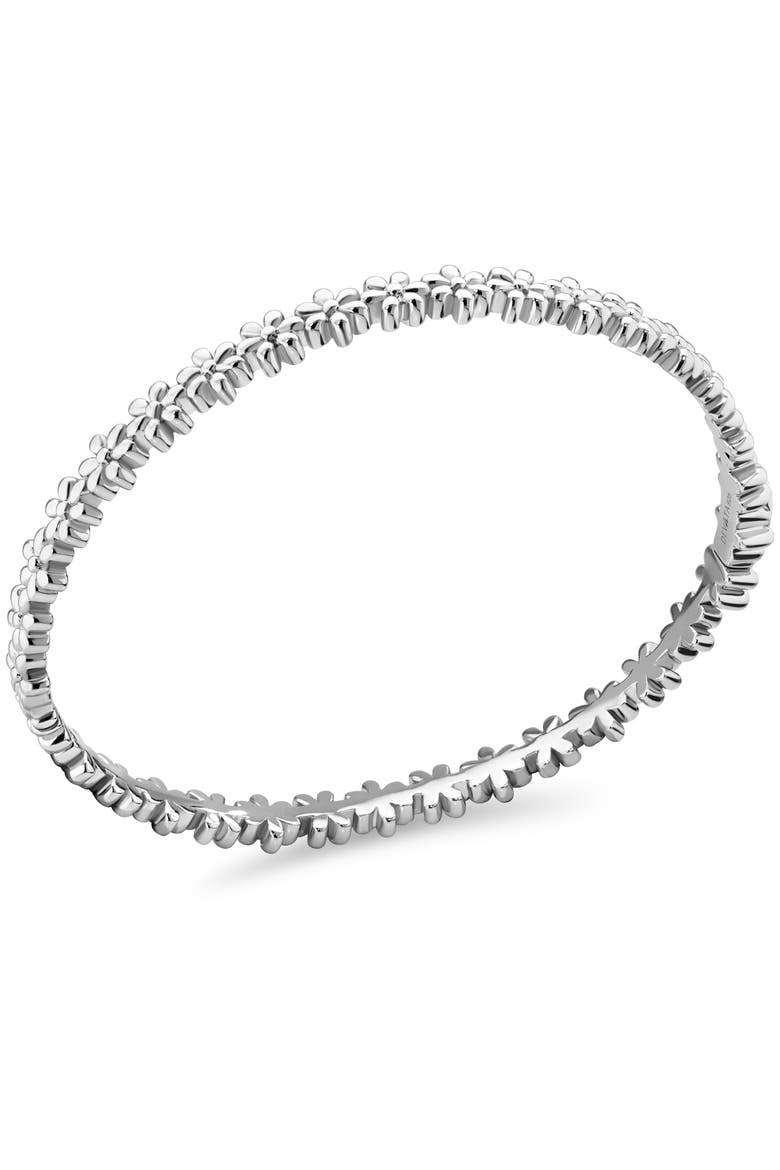 Daisy Flower Eternity Bangle Bracelet in Rhodium Plated Sterling Silver, Alternate, color, Silver