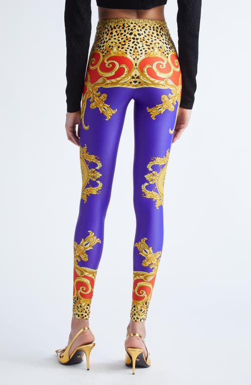 Versace Baroque-print Elastic-waist Trousers In Purple