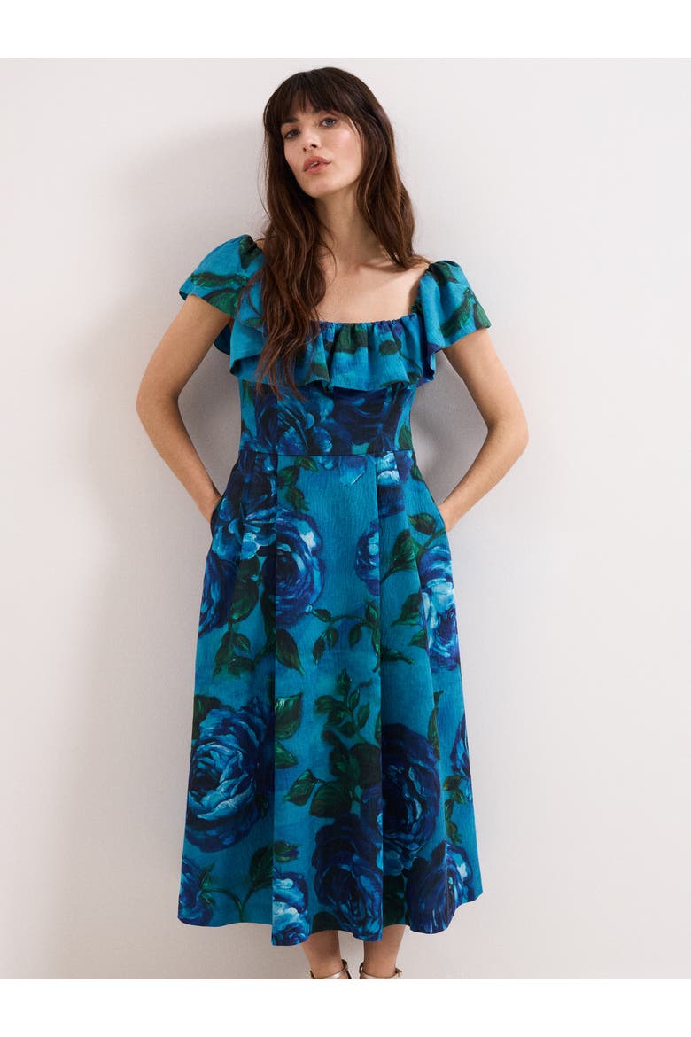Brianne Floral Midi Dress, Alternate, color, Blue