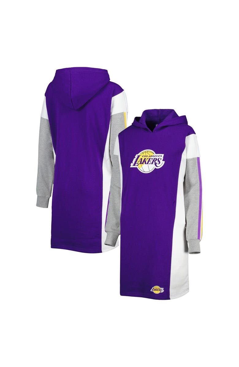 G-III 4HER BY CARL BANKS Women's G-III 4Her by Carl Banks Purple/White Los Angeles Lakers Bootleg Long Sleeve Hoodie T-Shirt Dress, Main, color, Purple