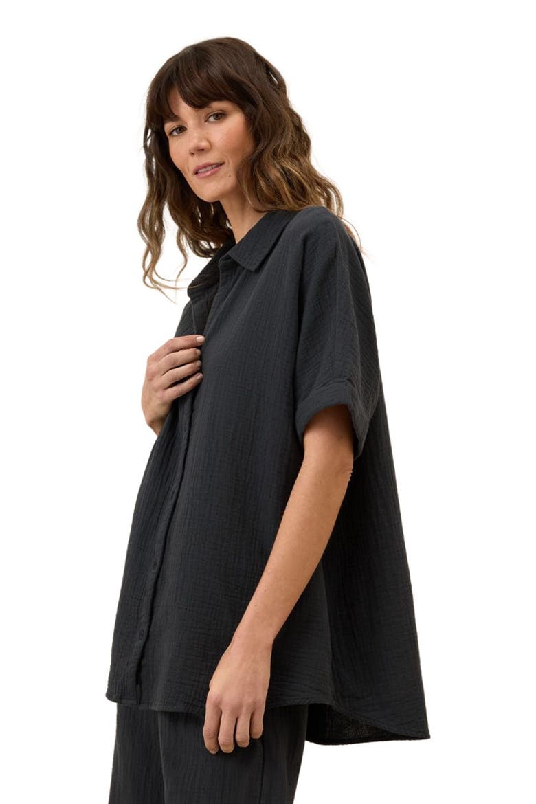 Organic Cotton Coastal Double Gauze Oversized Shirt, Alternate, color, Black
