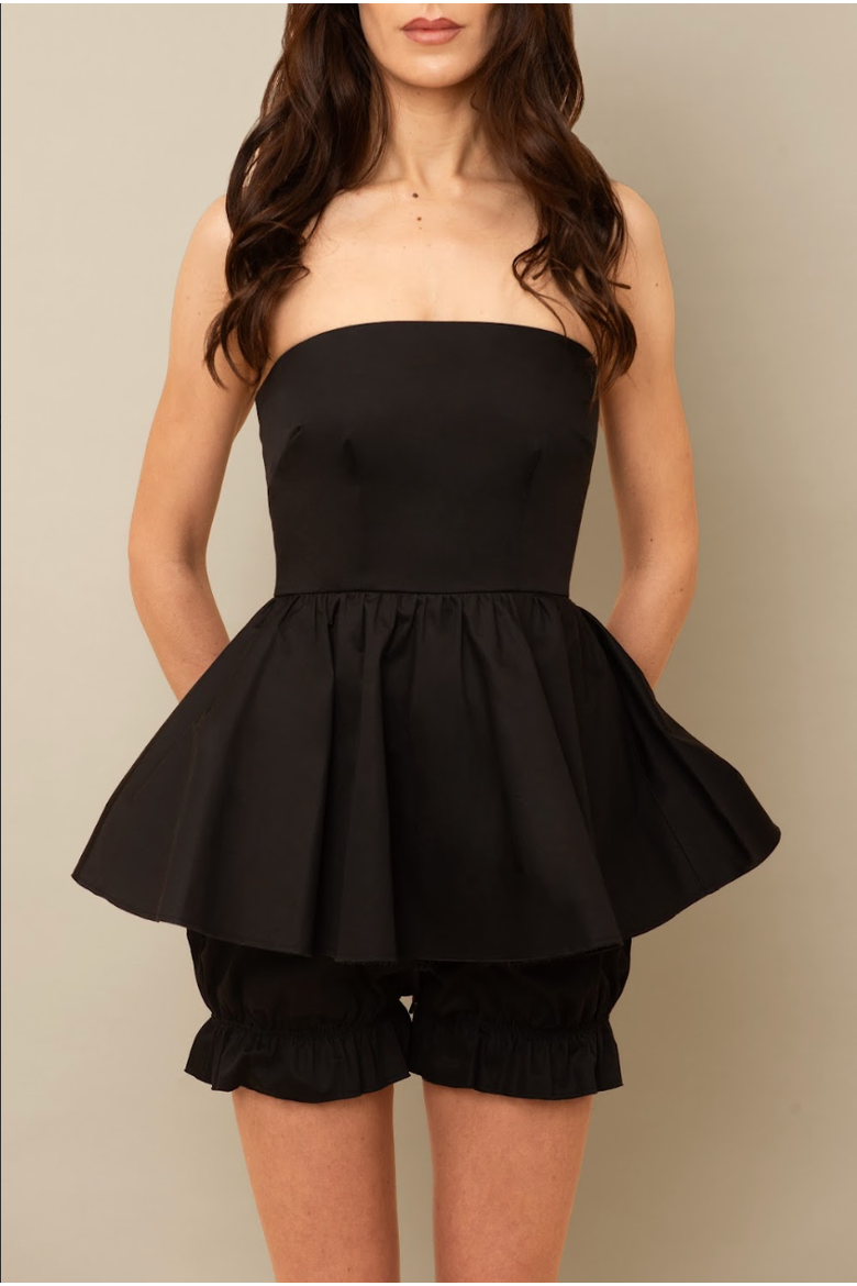Lulu Structured Poplin Corset Inspired Romper, Alternate, color, Black