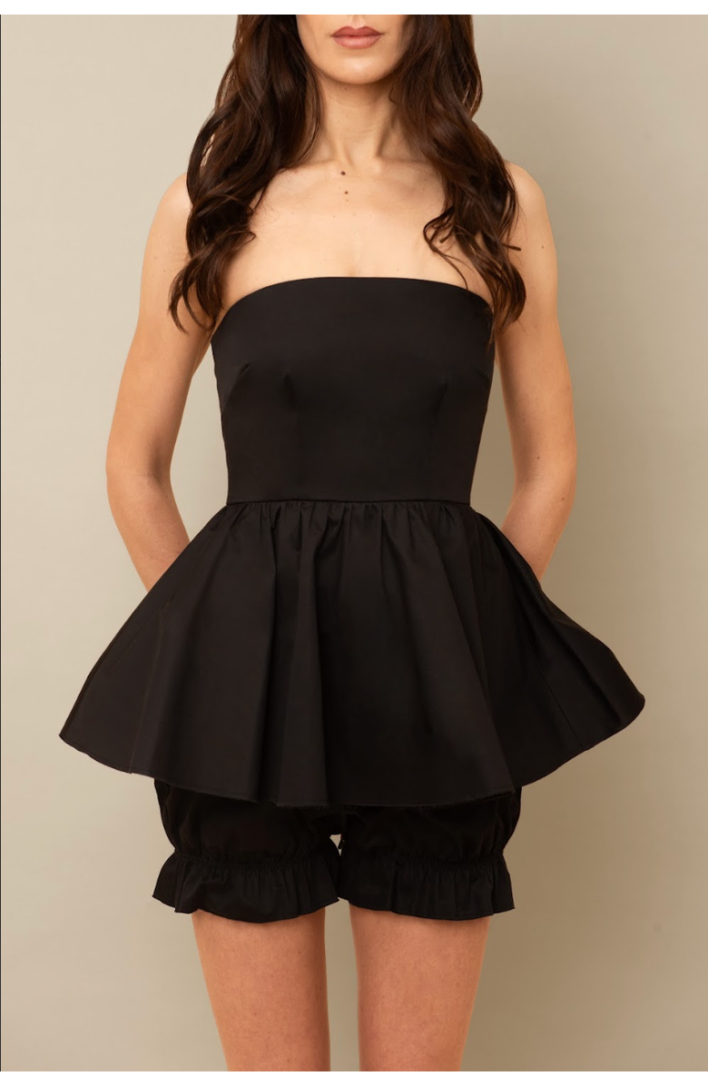 Contessa Mills Lulu Structured Poplin Corset Inspired Romper, Alternate, color, Black