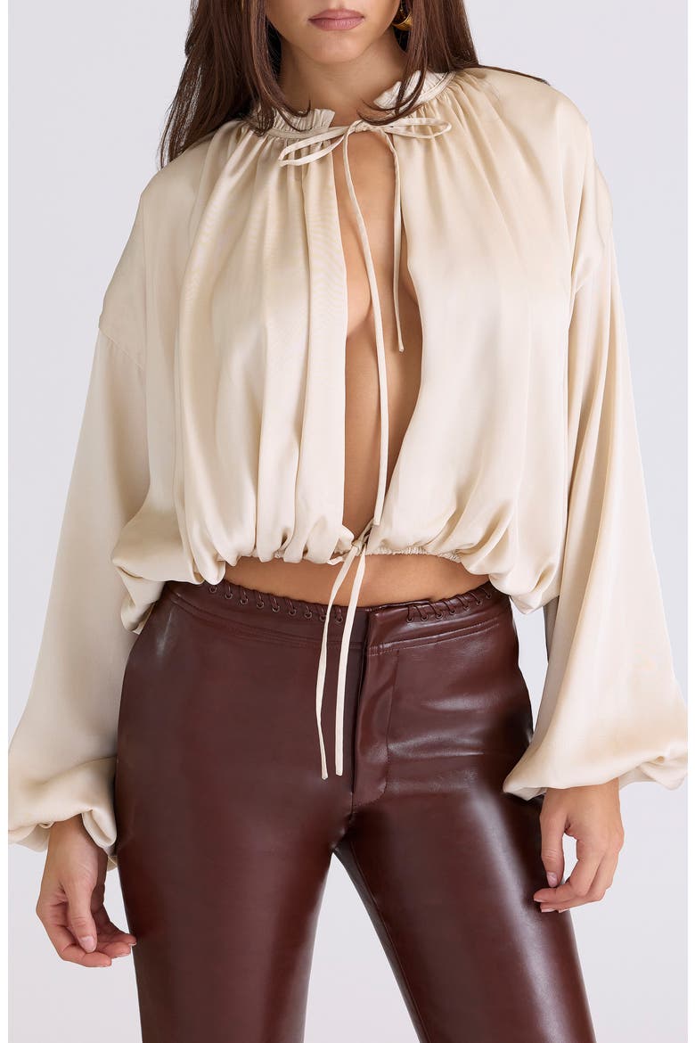 Talia Open Front Matte Satin Top, Main, color, ECRU