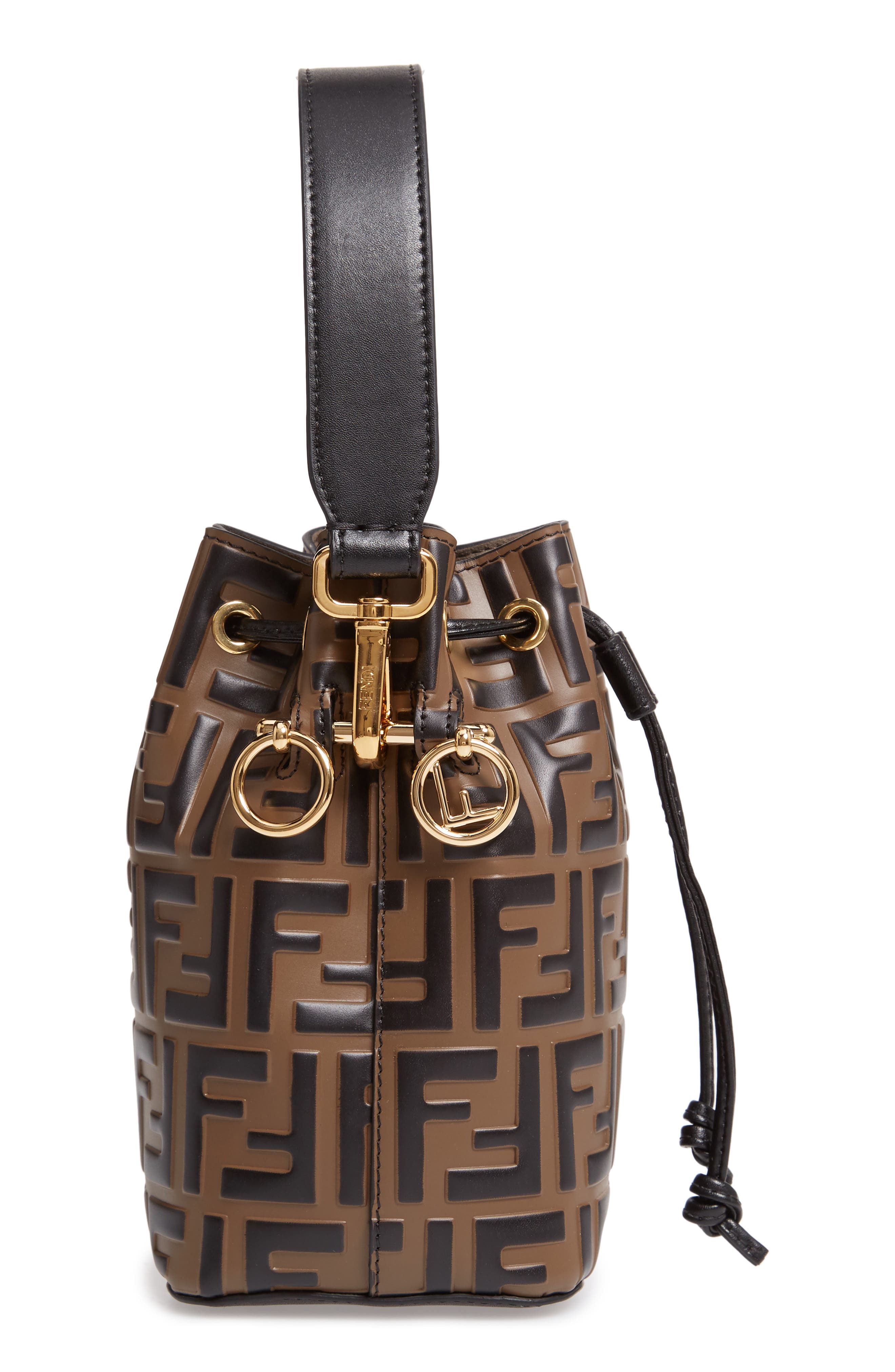 Fendi Mini Mon Tresor Logo Calfskin Leather Bucket Bag, Alternate, color, 