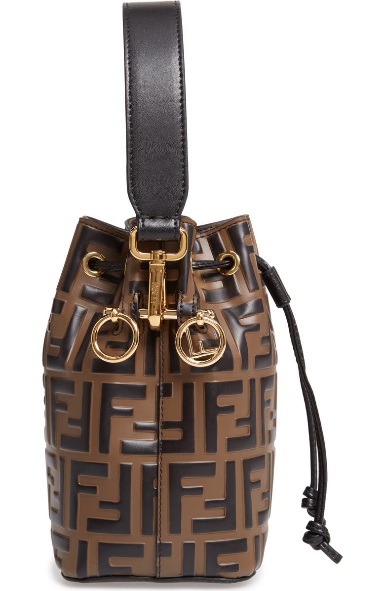 Fendi Mini Mon Tresor Logo Calfskin Leather Bucket Bag, Alternate, color,