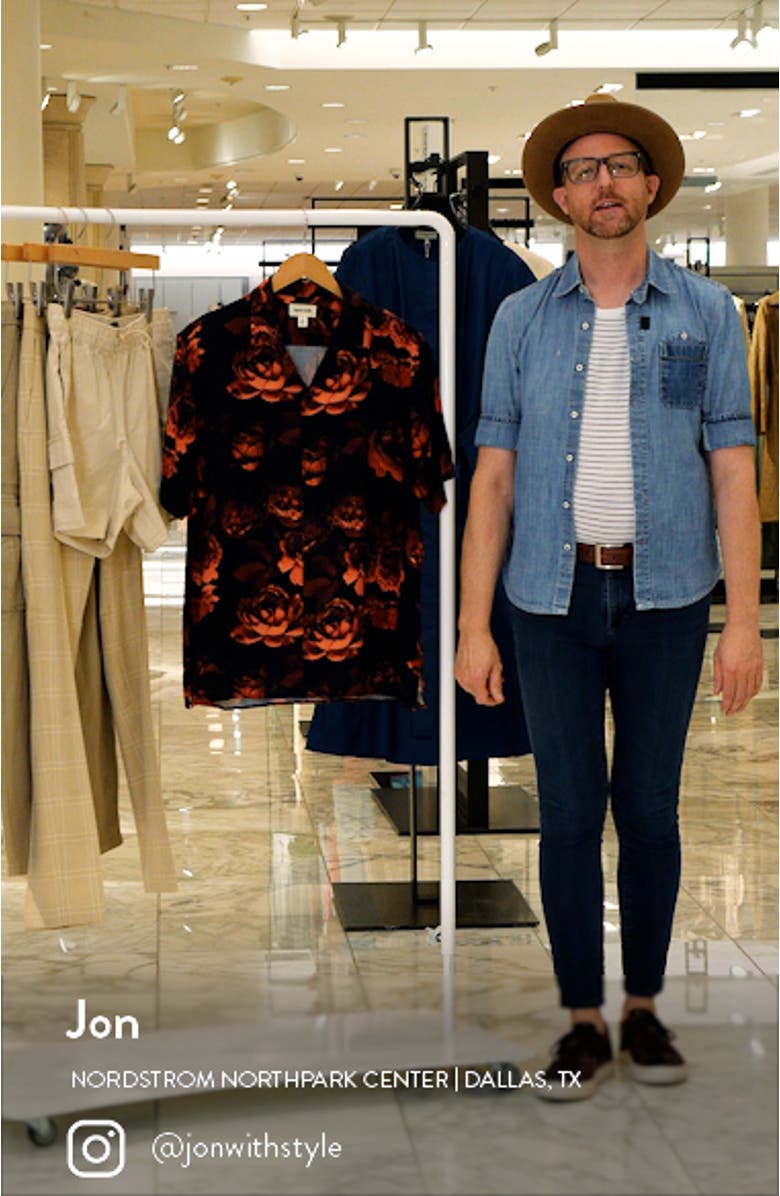 Dark Roses Floral Short Sleeve Button-Up Camp Shirt, sales video thumbnail