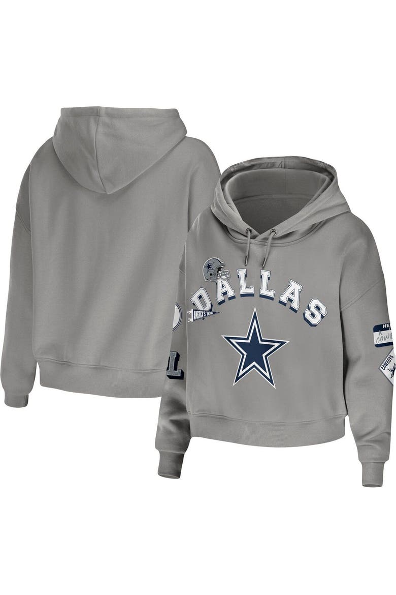 Women's WEAR by Erin Andrews Gray Dallas Cowboys Plus Size Modest Cropped Pullover Hoodie, Main, color, Gray